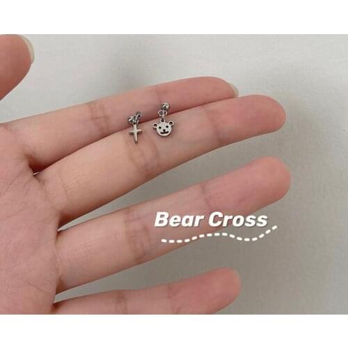 2020 Ins New Fashion Vintage Metal Hollow Bear Cross Stud Earrings For Women Girls Cute Fashion Jewelry Silver Color earrings