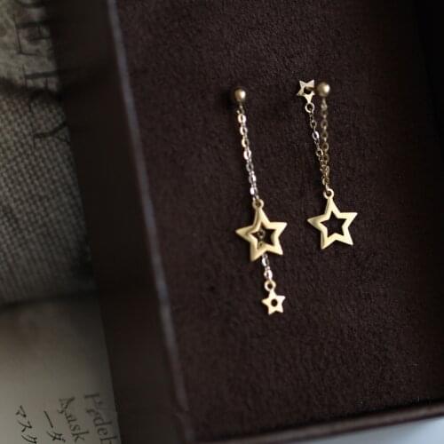 925 Sterling Silver Plated 14k Gold Simple Star Tassel Earrings Women Classic Fashion Wedding Party Jewelry Accessories
