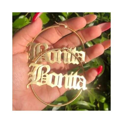 70 MM Big Hoop Earrings For Women Personalized Name Custom Jewelry Stainless Steel Rose Gold Earings Fashion Jewelry 2018 Brinco