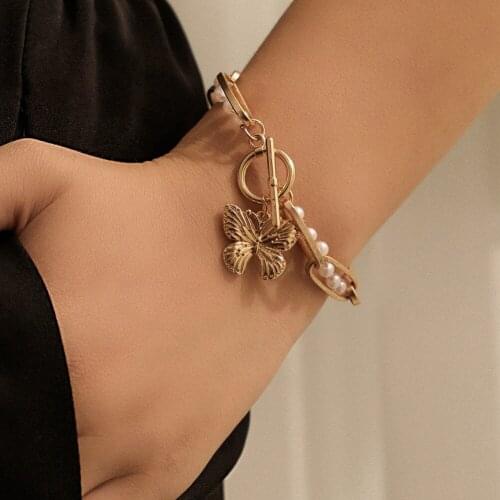 Vintage Pearl Butterfly Bracelet For Women Korean Female Flower Pearl Bangles Bracelet 2021 Charms Fashion Couple Jewelry New
