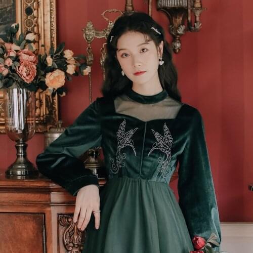 2020 new fashion womens clothing autumn Stand Vintage Full Mid-Calf Dresses