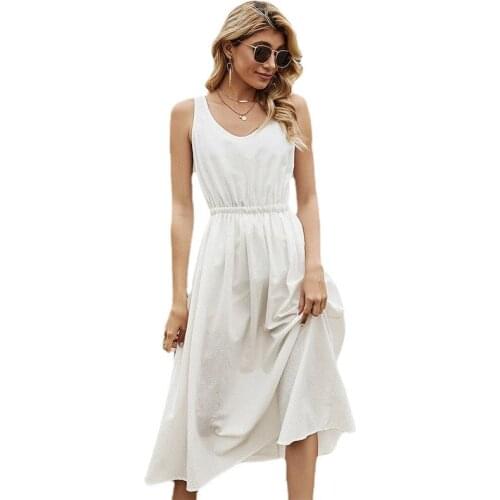 Spring New Sleeveless Dress Women Casual Solid Color O Neck Elegant White Sling Dress for Women 2021 Summer Dress