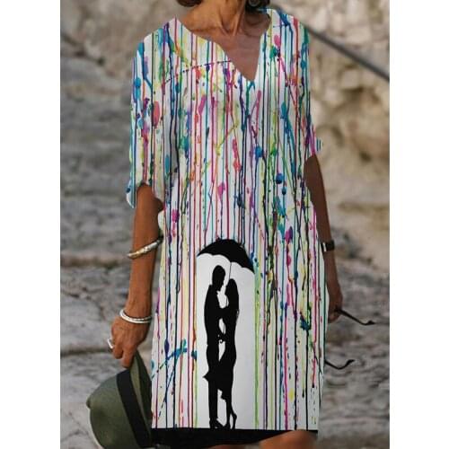 Butterfly Printing Summer Dresses 2021 for Women Half Sleeve Casual Vestidos Vintage V-Neck Beach Sundress Robe love Midi Dress