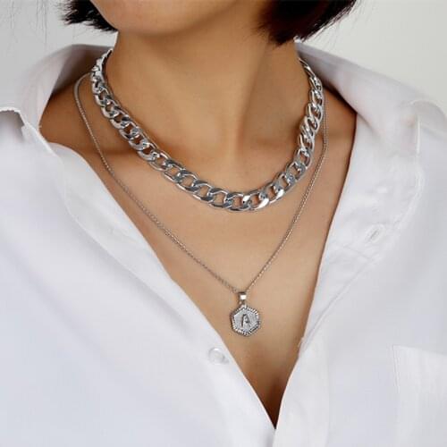 ZOSHI Silver Plated Chains Necklace Initial 26 Letters Choker Necklace For Women Punk Fashion Gift Statement Jewelry