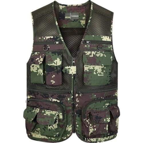Mens vest camouflage mesh vest photography outdoor climbing multi-pocket casual sleeveless jacket tooling vest waistcoat