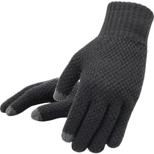 Winter Men Knitted Gloves Touch Screen High Quality Male Mitten Thicken Warm Wool Cashmere Solid Business Gloves Autumn SA437