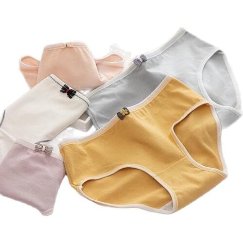 5PC/3PC/1PC Fashion Bowknot Japanese Simple Girl Pure Cotton Underwear Female Mid-waist Sweet Student Briefs