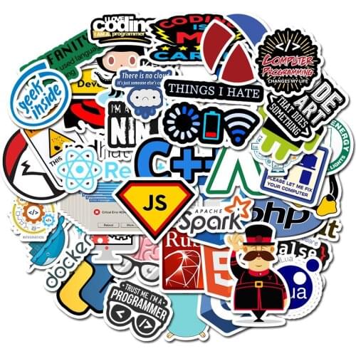 50pcs Cool Programming Stickers Logo Internet Software Sticker Funny Gift for Geeks Hackers Developers to DIY Laptop Phone