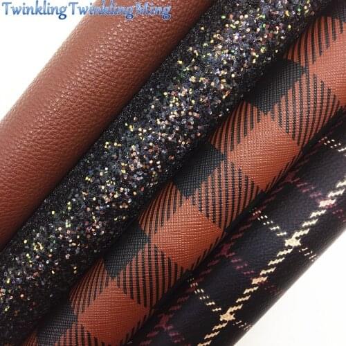 Mixed Colors Glitter Fabric, Tartan Faux Fabric, Litchi Synthetic Leather Fabric Sheets For Bow A4 21x29CM Twinkling Ming XM902