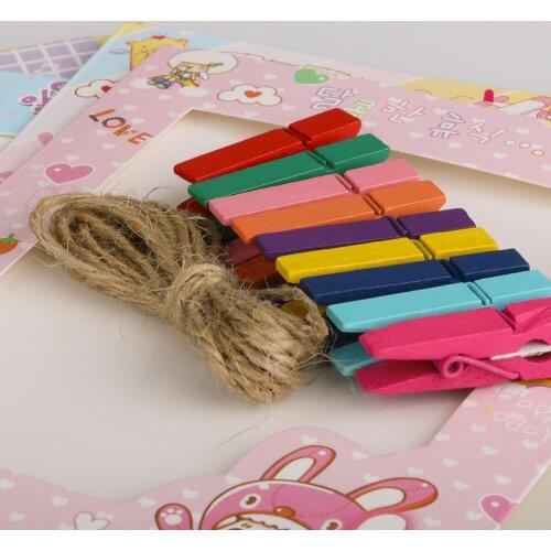 6pc Cute Animal Paper Photo Frame with Colorful Clips Multi-frame Pictures Children DIY Wall Hanging Home Decorating Photo Frame