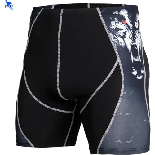 Quick Dry Elastic Compression Short Running Tights Men 3D Wolf Printed Crossfit Workout Clothing Base Layer Gym Fitness Shorts
