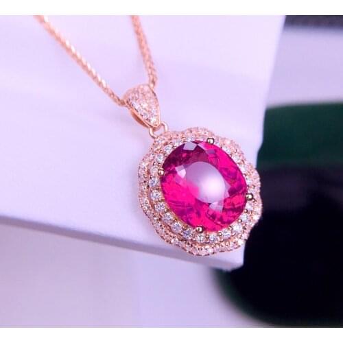 E527 Fine Jewelry Real 18K Gold Natural Red Tourmaline 2.95ct Gemstones Diamond Pendants Necklaces