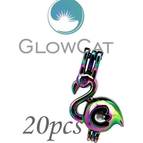 GLOWCAT 20x CC655 Multicolors Flamingos Beads Cage Jewelry Making Essential Oil Diffuser Pearl Cage Locket Pendant