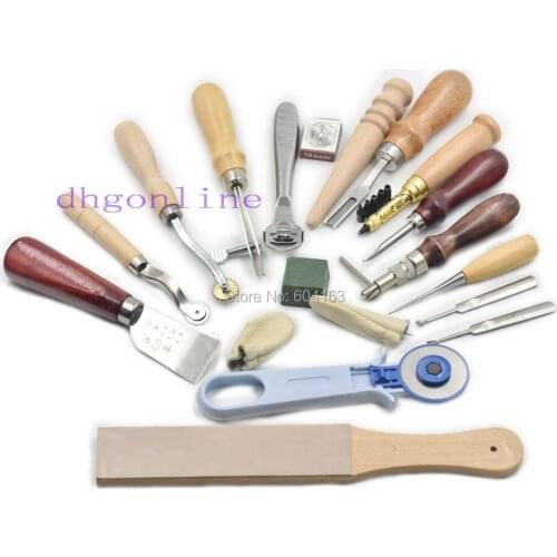 Leather Craft Tool 18 Hand Sewing finger Groover Compound Skiving Knife Kit Awl
