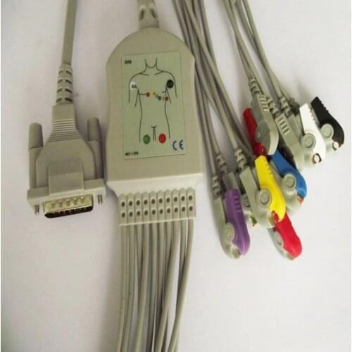 Free Shipping 10 Lead ECG/EKG Cable for Schiller AT1, AT2, AT3, AT4, AT5, AT6, AT10, AT60, AT101, AT102, AT104 Clips End