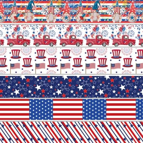 50 Yards Various Sizes 4th Of July Printed Gross Grain Ribbon For Hair Accessories DIY Crafts Handmade