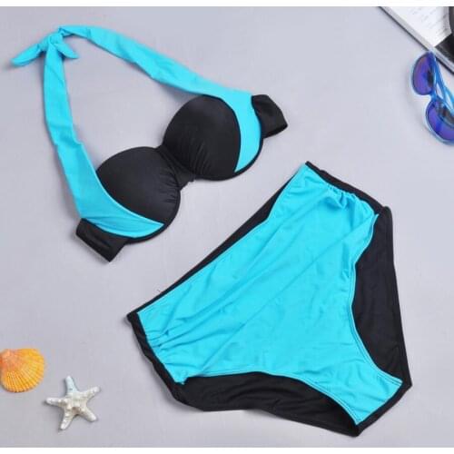 Summer Women Sexy Swimwear Bikini Set Casual High Waist Halter Bandage Push Up Plus Size Bathing Suit ZL6320