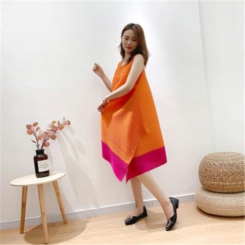 Summer 2021 Miyake Plus Size Womens Pleated Dress Plus Size Loose Mid-length Dress Fashion Bohemian Clothing Free Shipping
