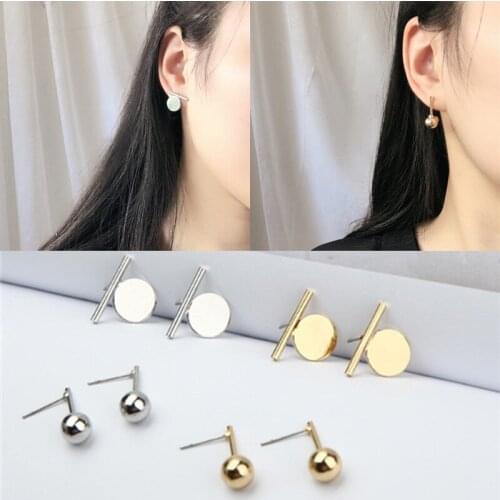 Hot Fashion Punk Simple Ball Earrings For Women Geometry Wafer Metal Ear Stud Earrings Minimalist Jewelry brincos bijoux Gifts