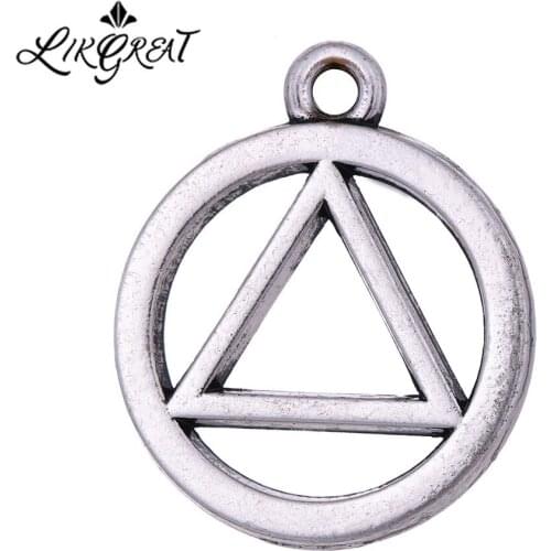 LIKGREAT Sacred Geometry Round Triangle Alcoholics Anonymous Charm Pendnat Necklace Jewelry Making Silver Color Small Charm