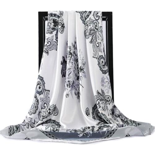 Fashion Imitated Silk Scarves Brand Belt Plaid Print Satin Square Scarf Women Good Quality Large Size Polyester Shawl Hijab