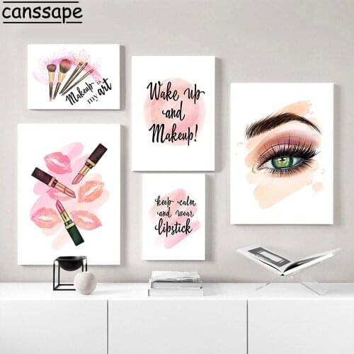 Fashion Posters Makeup Wall Art Prints Lipstick Canvas Painting Quotes Print Vogue Poster Modern Wall Pictures Living Room Decor