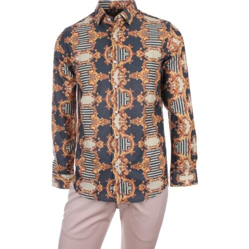 Gentilbay Mens Rugrita Printed Navy Slimfit Long-Sleeve Sport Shirt DPD154