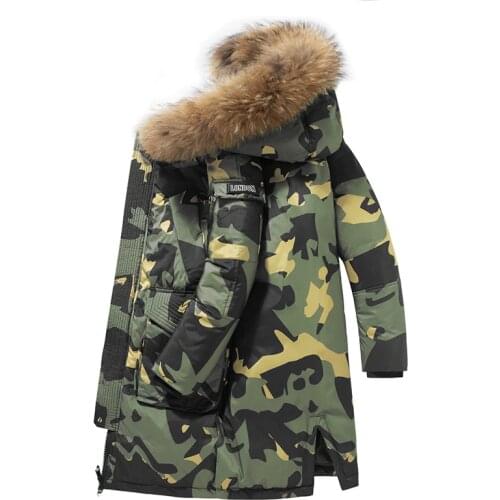 90% White Duck Down Jacket Men Winter -30 degrees Thick Warm Parkas Hooded Coat Casual Fur Collar Camouflage Windbreaker Jacket