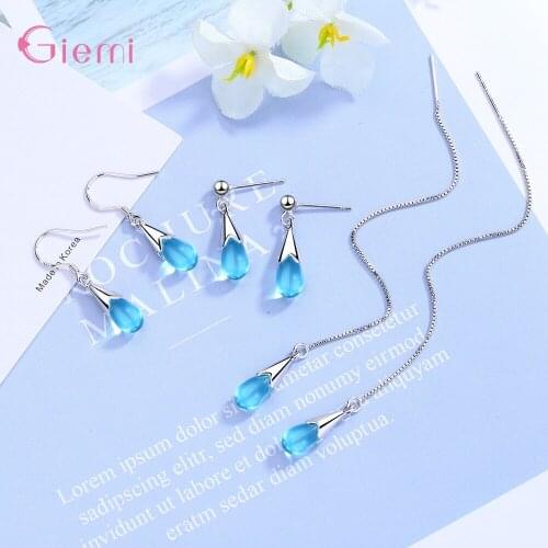 Multiple Style For Choice Blue Water Drop Shape Earring For Women Girls High Quality Genuine 925 Sterling Silver Earring Jewelry