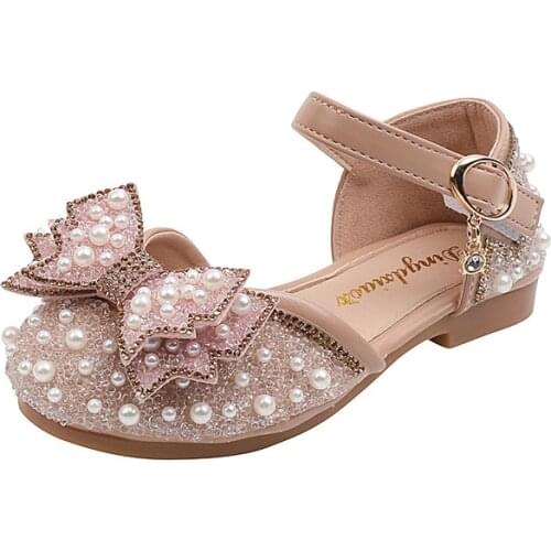 2021 Summer New Girls Sandals Fashion Rhinestone Bow-knot Cute Princess Shoes Student Dance Flats Sweet for Wedding Chic Kids