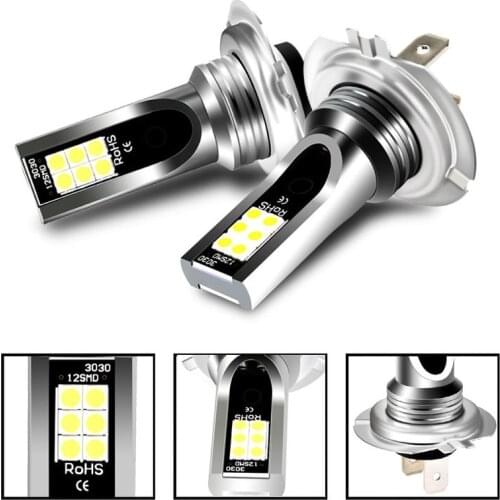 Newest 2PCS Car Fog Lights H7 LED 3030 12LED H7 DC12V-24V 24W Led Headlight Bulb