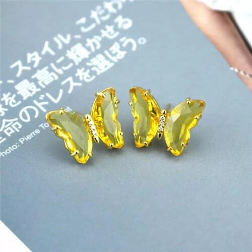 New AAA Cubic Zircon elegant Crystal Butterfly Earrings Gift womens simple style candy color insect Earrings sweet