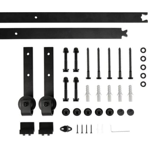 Bypass Sliding Barn Door Hardware Kit Track Bent Hanger System Black Steel Closet Door Roller Rail For Single Door