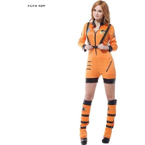 Orange Woman Halloween Astronaut Jumpsuits Costumes Female Cosmonaut Uniform Cosplay Carnival Purim parade Role play party dress