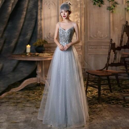 Special Occasion Dresses Illusion V-Neck Sleeveless Beading Sequined Spaghetti Strap A-Line Backless Luxury Women Prom Gown E877