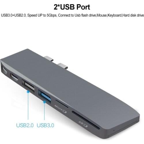 Hot Dual USB C hub 8 in 1 USB3.0 Multi function adapter with MINI DP PD SD/TF M.2 SSD Case for MacBook Type C Windows Laptops