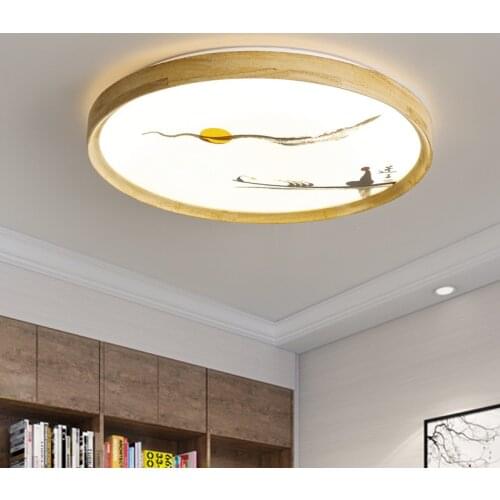 Nordic Log Ceiling Lamp Chinese Style Contracted Modern Creative Study Bedroom Living Room Circular Art Decorative Luminaire