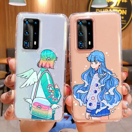 Rainbow boba boy girl lover line art phone case For Samsung A50 A70 A51 A71 S20 S10 Plus S8 S9 A7 2018 M10 A30 Soft TPU Cover