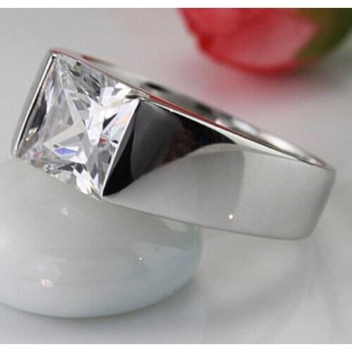 Size 8-12 Jewelry Classic HI-Q Mens 925 Sterling Silver Square AAA Cubic Zirconia Wedding Band Ring gift choucong