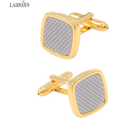LAIDOJIN Luxury Gold Shirt Cufflinks for Mens High Quality White Carbon Fiber Cuff Links Wedding Grooms Gift Brand Men Jewelry