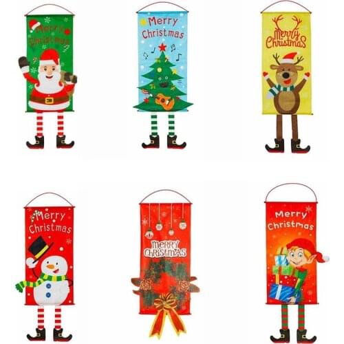 Merry Christmas Ornament Santa Claus Banner Flag Window Hanging Xmas Decorations Household Mall Elves Flower Christmas Tree