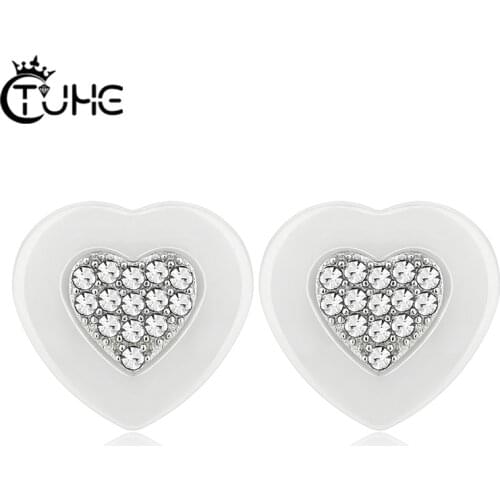 Heart Shaped Stud Earrings For Women Girls With Black White Smooth Ceramic AAA Cubic Zircon 2020 Trend Jewelry Christmas Gift