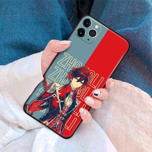 Zhongli Genshin Impact manga anime silicone Phone Case FOR iPhone Se 6 6s 7 8 Plus X Xr Xs 11 12 Mini Pro Max Glass Cover Shell