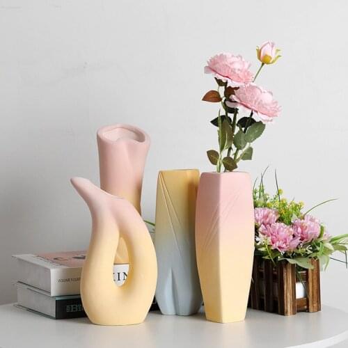 Nordic Minimalist Ceramic Dried Flower Decoration Home Adornment Living Room Office Creative Small Fresh Vase Ornaments