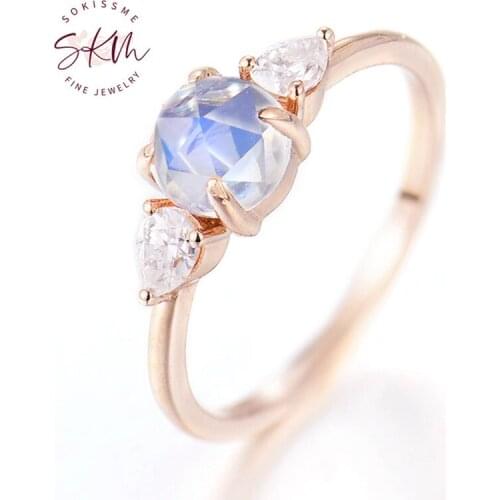 SKM trendy moonstone rings for women 14k rose gold moissanite rings Engagement rings designer Promise Luxury Fine Jewelry