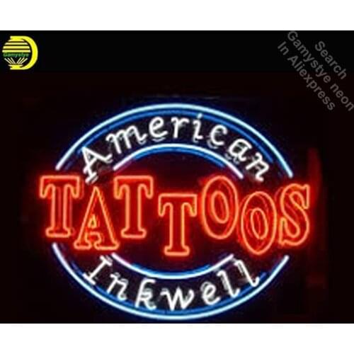 Tattoos Neon Sign American Inkwell Neon Bulbs Sign commercial neon Lamps glass tube beer handcraft night light Dropshipping