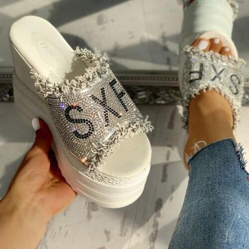 High Heels 2021 Dropship Crystals High Heels Leisure Summer Wedges Sandals Woman Shoes Women Platform Mules Slipper