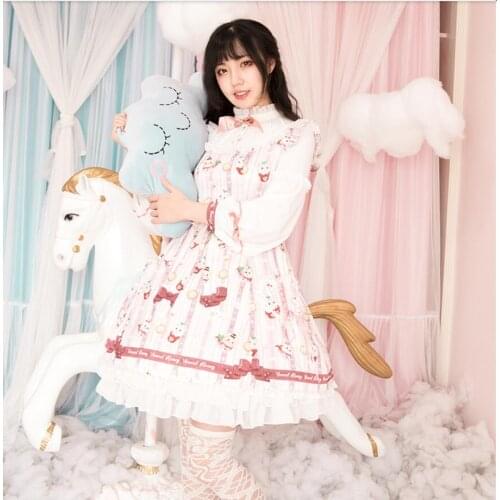 Japanese Sweet Long Sleeve Print OP Dress Mori Girl Chiffon Retro Gothic Dress Cos Lolita Kawaii Tea Party Vestidos Loli