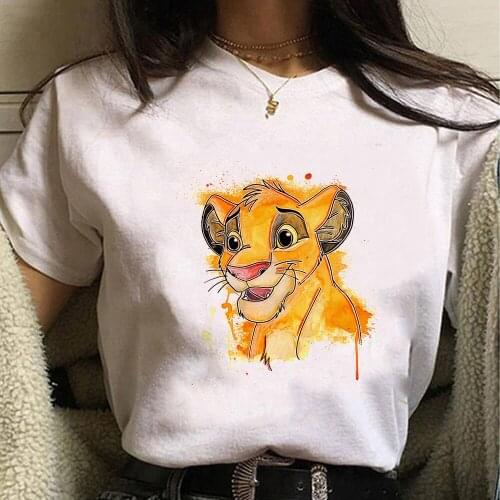Disney Womens Tshirts Fashion Simba Lion King Print Casual T-Shirt Summer Short Sleeve O-neck Harajuku Unisex T Shirts Dropship
