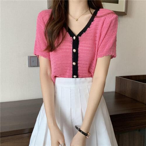 Woman TShirts Top Summer Womens 2021V Collar Short-Sleeved T-shirt Crop Top Mujer Camisetas